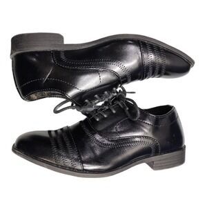 Jodano Oxford Shoes Boys US 3 Black Leather Memory Foam Formal Round Toe Lace Up